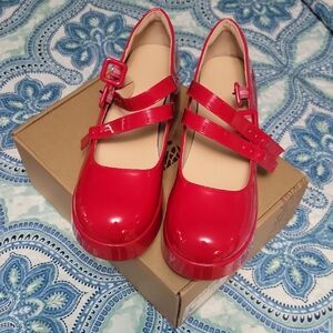 Red Patent Leather Mary Jane Shoes NWOT